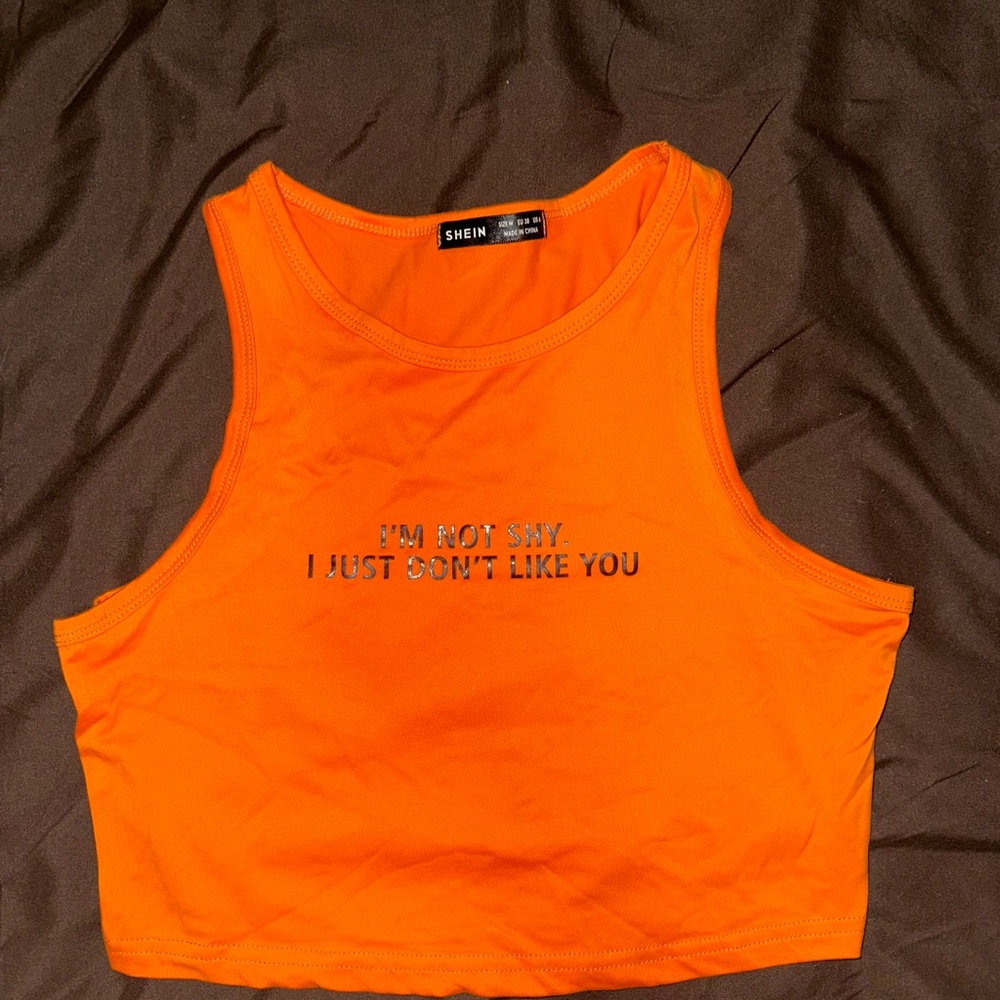 SHEIN Orange Sleeveless Fitted Crop Tank Top